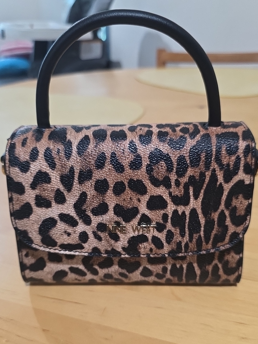 Nine West Leopard Print Mini Top-Handle Bag in Black and Brown